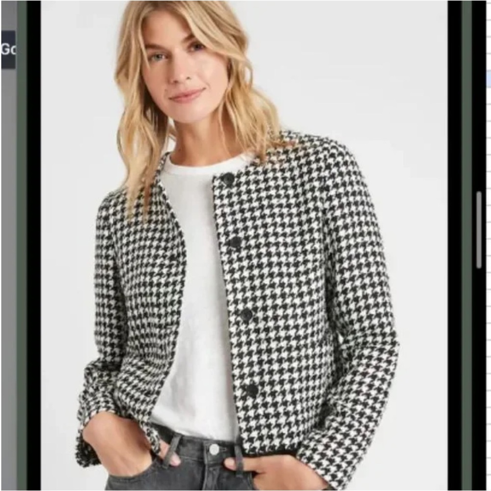 Banana Republic Black and White Blazer Tailored Houndstooth
